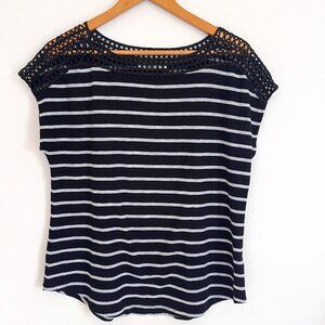 Ricki's Woman Black Striped Stretch Cap Sleeve Pullover T Shirt Size L